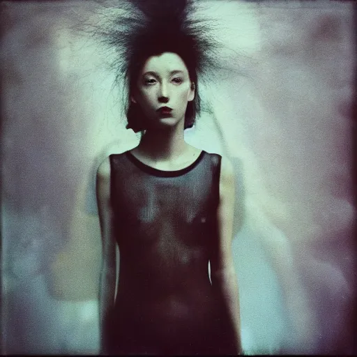 Image similar to kodak portra 4 0 0, wetplate, photo of a surreal artsy dream scene,, girl, animal, unique fashion, photographed by paolo roversi style