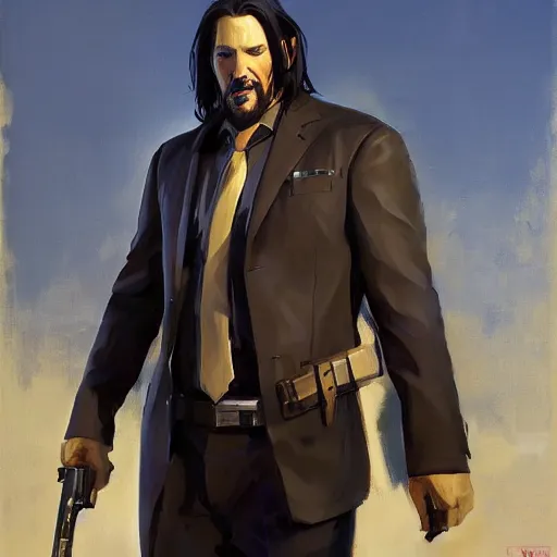 Image similar to greg manchess portrait painting of partially armored john wick as overwatch character, medium shot, asymmetrical, profile picture, organic painting, sunny day, matte painting, bold shapes, hard edges, street art, trending on artstation, by huang guangjian, gil elvgren, ruan jia, greg rutkowski, gaston bussiere