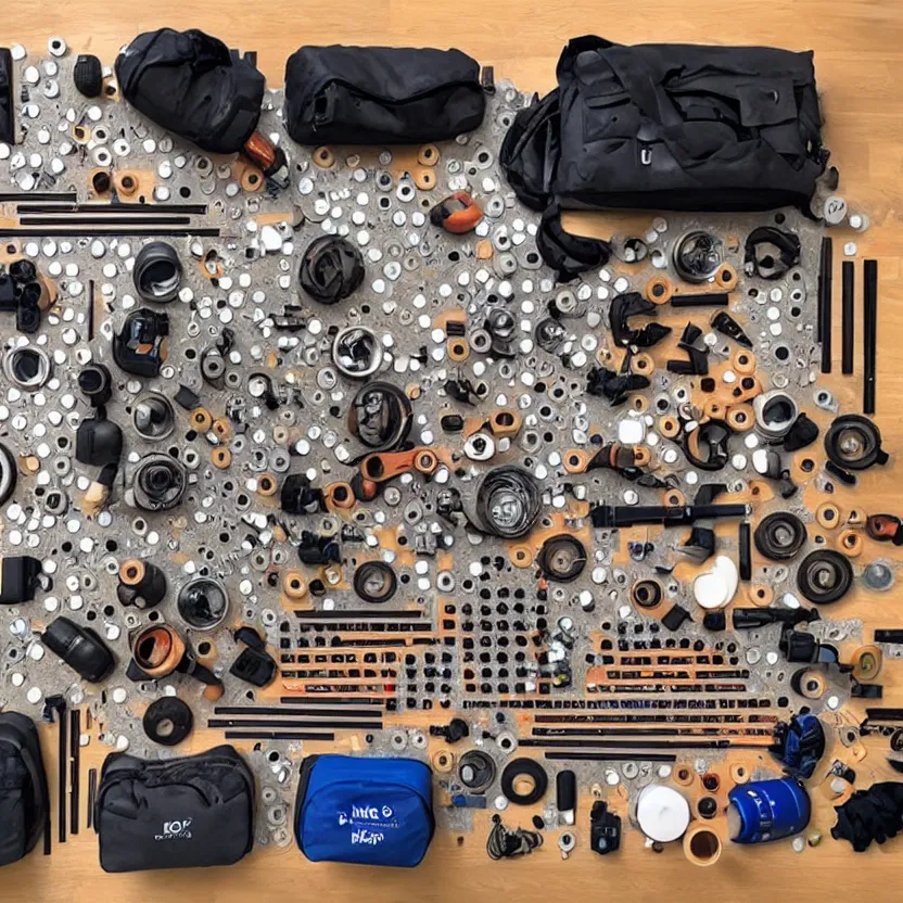 Prompt: photo of a knolling