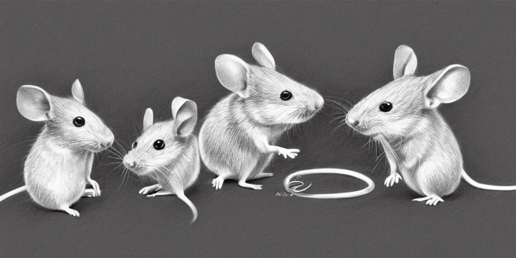 Prompt: a beautiful pencil drawing of two cartoon mice; masterpiece; extremely highly detailed; ultra-realistic; trending on artstation