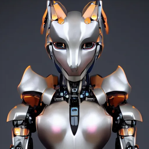 Image similar to a highly detailed close-up bust, of an awe-inspiring beautiful cute humanoid anthropomorphic robotic mecha female dragon, with smooth and streamlined armor, standing and posing elegantly in front of the camera, well detailed head with two LED eyes, sharp teeth, two arms, digital art, artstation, DeviantArt, professional, octane render, sunset lighting