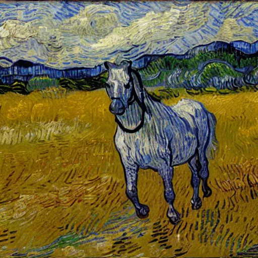 Prompt: a swedish half - breed trotting in a field, van gogh style