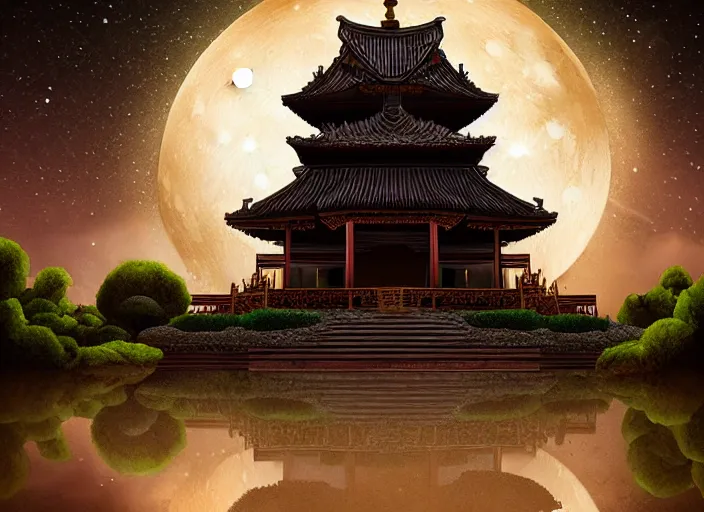 Prompt: lunar night temple, behance