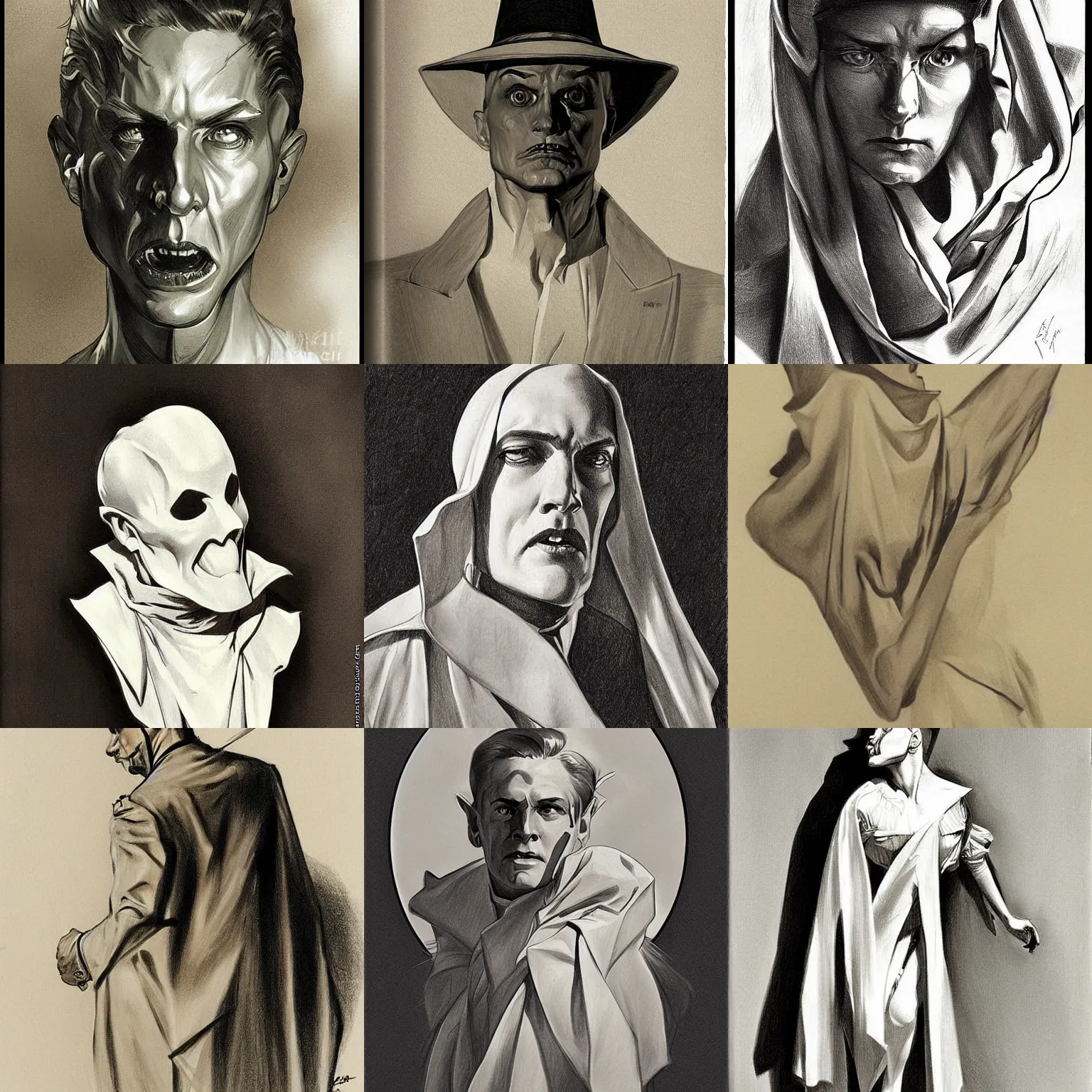 Prompt: still like drawing of a ghost, art work by leyendecker