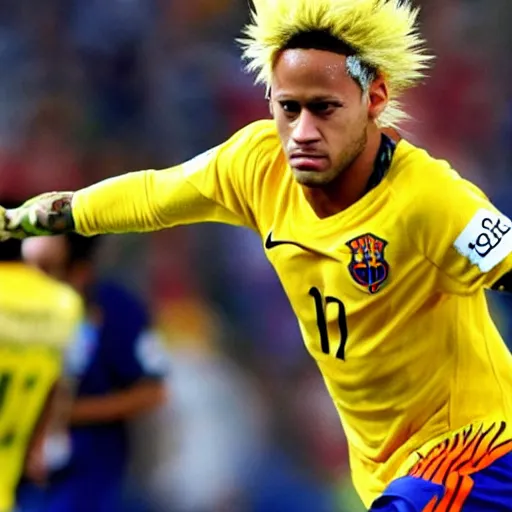 Image similar to super saiyan neymar jr, yellow hair