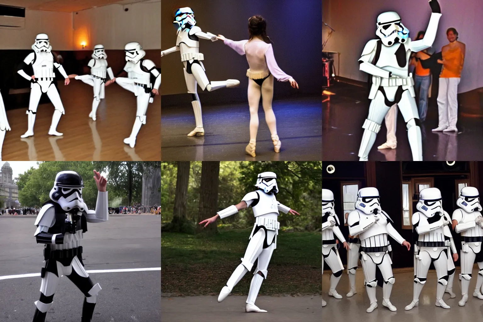 Prompt: a hippie stormtrooper dancing ballet