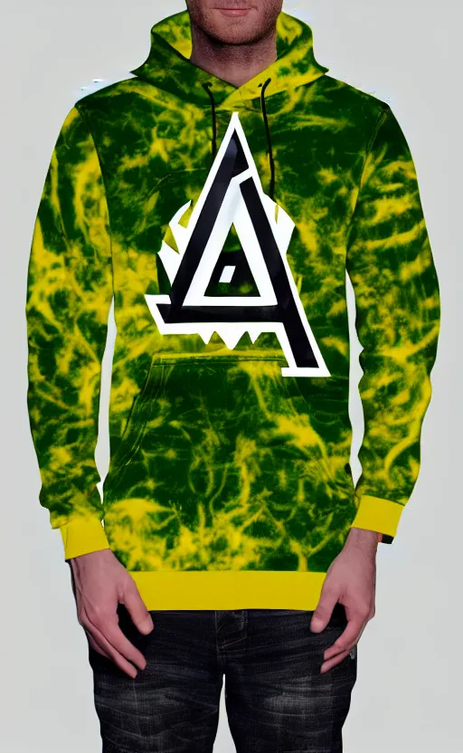 Image similar to hoodie with letter l logo, yellow and green, trendsetter, fiction, stability, intricate, elegant, 8 k, uhd, justify, artstation, concept art, matte, sharp focus, illustration, consistent, highly detailed object content, proportional object content