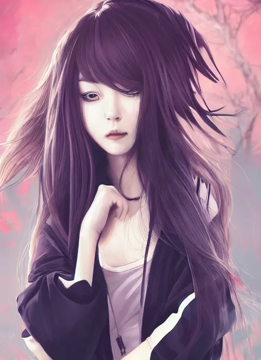 Image similar to woman in streetwear, long hair, poster, portrait, anime key visual, by wlop, anime, pretty face, manga,