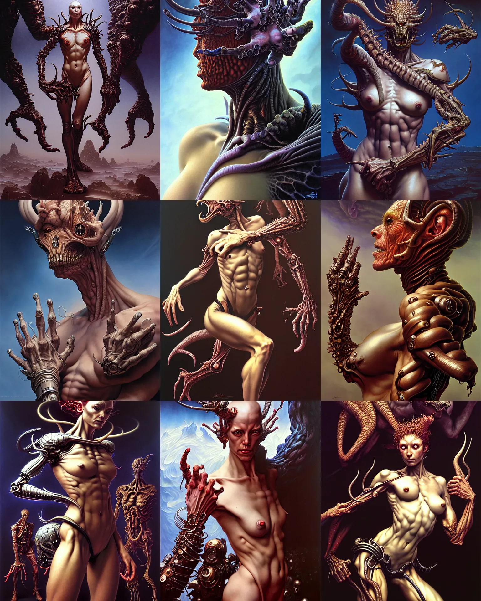 Prompt: a person with four arms fantasy art portrait, ultra realistic, cinematic, wide angle, intricate details, cyborg, highly detailed by boris vallejo, caravaggio, aaron horkey, wayne barlowe, craig mullins, roberto ferri, hajime sorayama