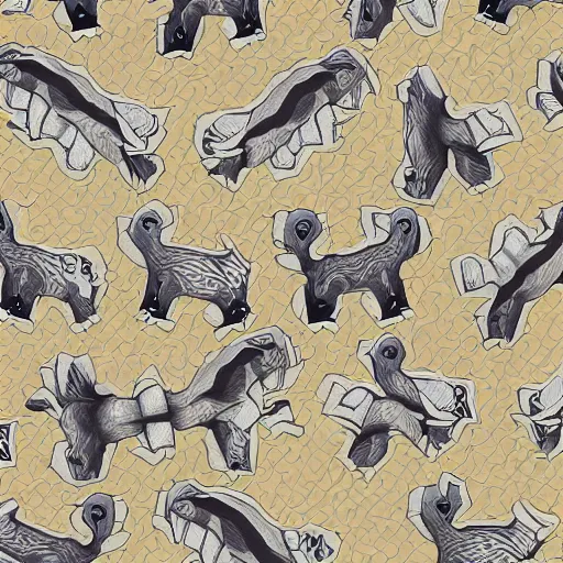 Image similar to repeating pattern of different animals in the style of M.C. Escher