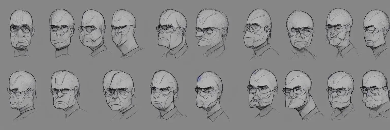 Image similar to character face study of skinny snorexic philip seymour hoffman, clear faces, emotional, character sheet, fine details, concept design, contrast, kim jung gi, pixar and da vinci, trending on artstation, 8 k, full body and head, turnaround, front view, back view, ultra wide angle