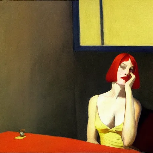 Image similar to painting of a woman with narcissistic personality disorder by edward hopper