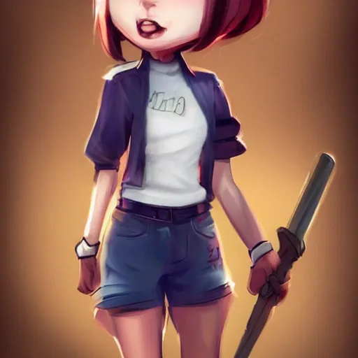 Image similar to a cute cartoon female character, she has short hair and wear boyish outfit, video game art, trending on artstation
