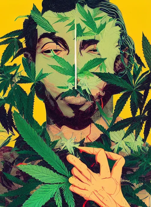 Image similar to profile picture by sachin teng x ofwgkta, weed, marijuana, organic painting, hard edges, masterpiece, smoke, asymmetrical, green, matte paint, energetic