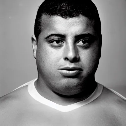 Image similar to fat ronaldo nazario by yousuf karsh, head and shoulders, faint smile