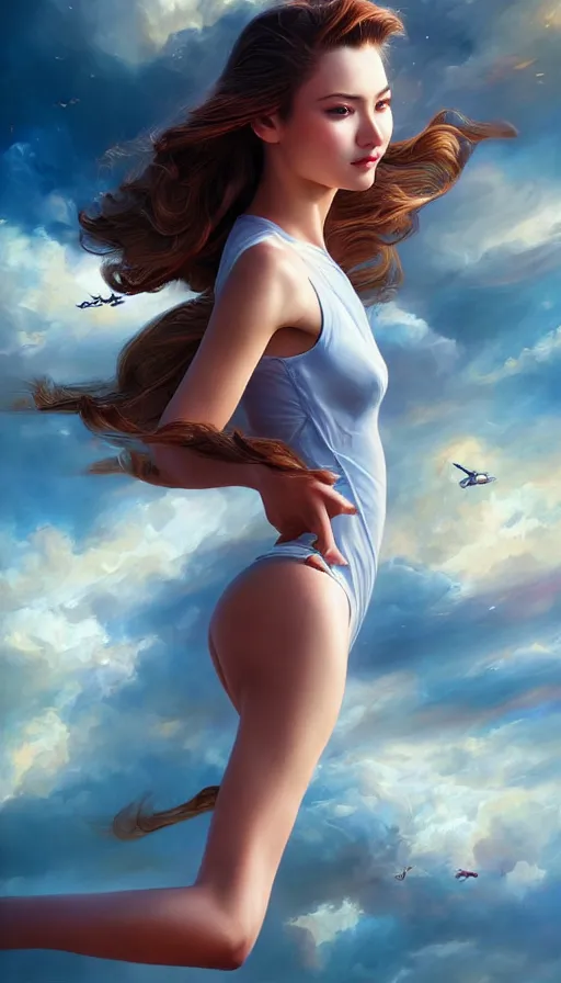 Prompt: photo of a gorgeous young girl flying, searching for eternity in the style of stefan kostic, realistic, sharp focus, 8k high definition, high fashion, vogue, insanely detailed, intricate, elegant, art by stanley lau and artgerm, sigma 85mm art