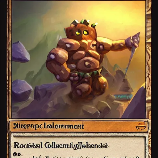 Prompt: ((((rock elemental golem character)))), dust and rock background, hearthstone art style, epic fantasy card game art