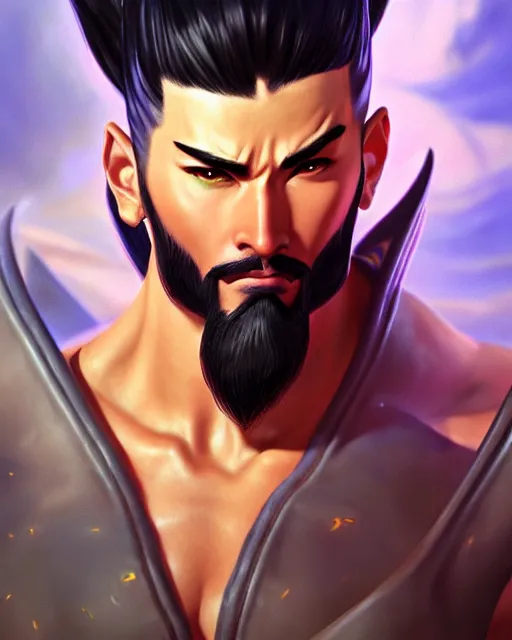 Image similar to hanzo from overwatch, character portrait, portrait, close up, highly detailed, intricate detail, amazing detail, sharp focus, vintage fantasy art, vintage sci - fi art, radiant light, caustics, by boris vallejo