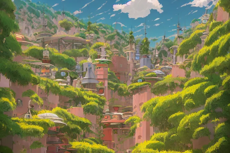 Image similar to almaty, kazakhstan. 4 k digital paint by studio ghibli hayao miyazaki. very sharp and detailed. trending on artstation and behance.