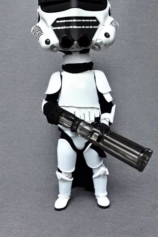 Image similar to a Cíborg Chihuahua holding a lightsaber,dressing like Stormtrooper,futuristic style.unnreal engine