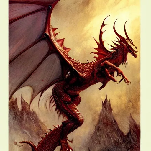 Prompt: dragon, by seb mckinnon and frank frazetta