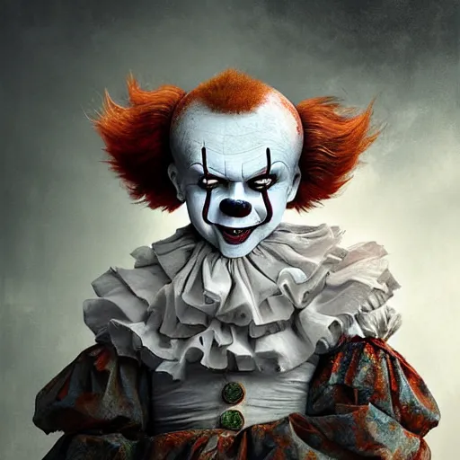 Prompt: michal karcz surrealism painting of pennywise. , horror theme, detailed, elegant, intricate, 4k, Renaissance painting