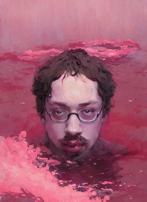 Prompt: sam hyde emerging from pink water by greg rutkowski, claude monet, conrad roset, takato yomamoto, rule of thirds, sigma look, beautiful