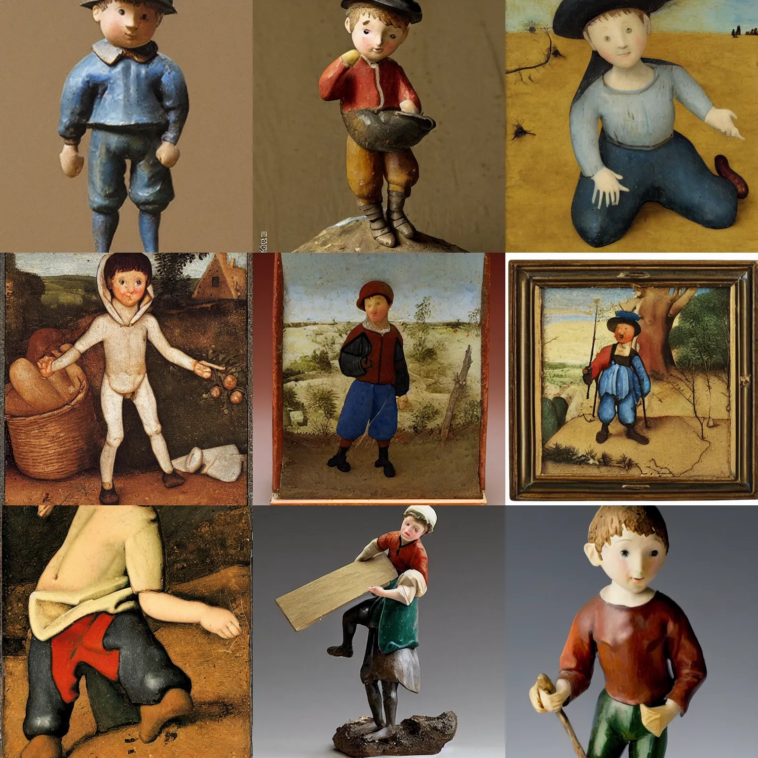 Prompt: a boy figurine in the style of bruegel