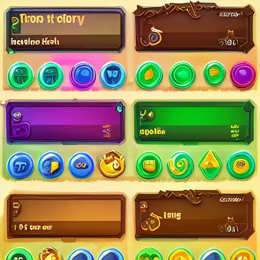 Image similar to UI game design. Hyper casual UI elements pack. Treasure adventure 2.5d