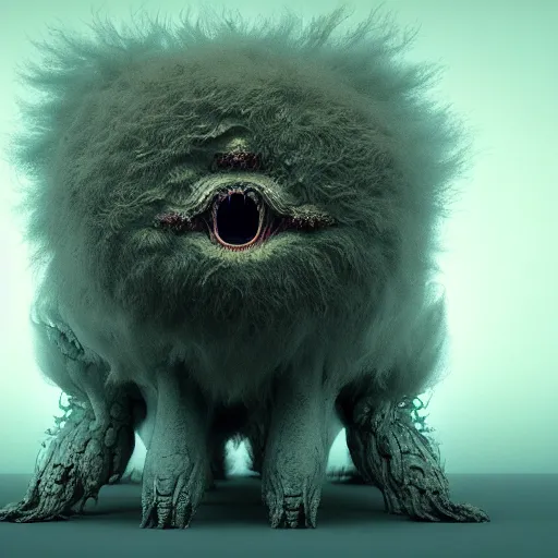 Image similar to cute chthonic fluffy monster by Ayami Kojima, Beksinski, Giger, vray render, unreal engine, 50mm lens, bottom angle