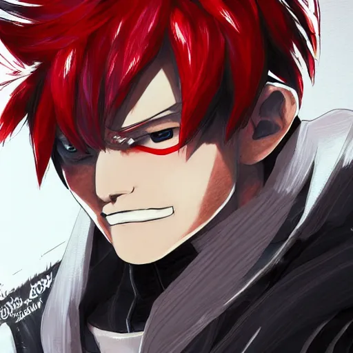 Prompt: Portrait of Shoto Todoroki from My Hero Academia, in the art style of Yoji Shinkawa, trending on Art Station, highly detailed, concept art, great composition