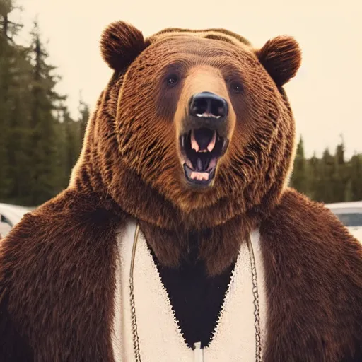 Prompt: bear in post malone ’ s ‘ circles ’ music video