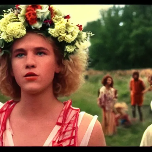 Image similar to vhs 1 9 8 0 s footage of a scene from the movie midsommar