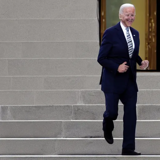 Image similar to joe biden falls from stairs into feces with broken limbs