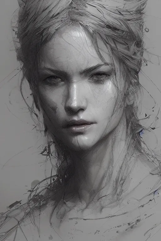 Image similar to portrait of katarina, pen and ink, intricate line drawings, by craig mullins, ruan jia, kentaro miura, takehiko inoue, greg rutkowski