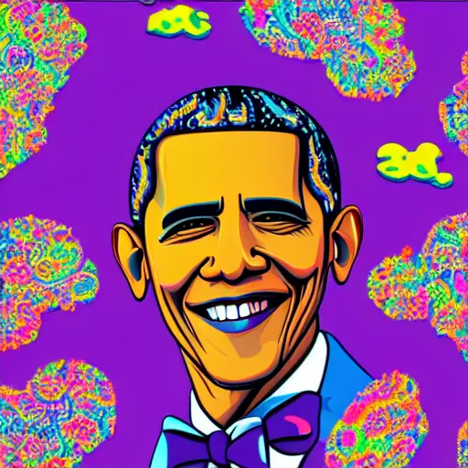 Prompt: a detailed portrait of Obama in the style of Lisa Frank, 8k, ornate, intricate