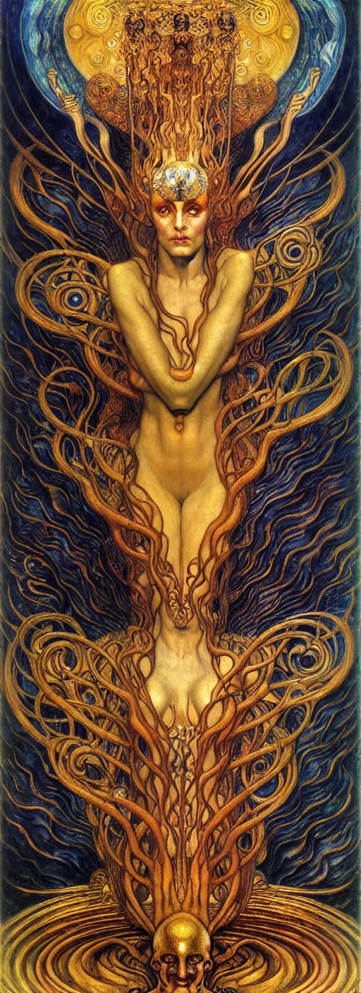 Image similar to Divine Chaos Engine by Karol Bak, Jean Delville, William Blake, Gustav Klimt, and Vincent Van Gogh, symbolist, visionary