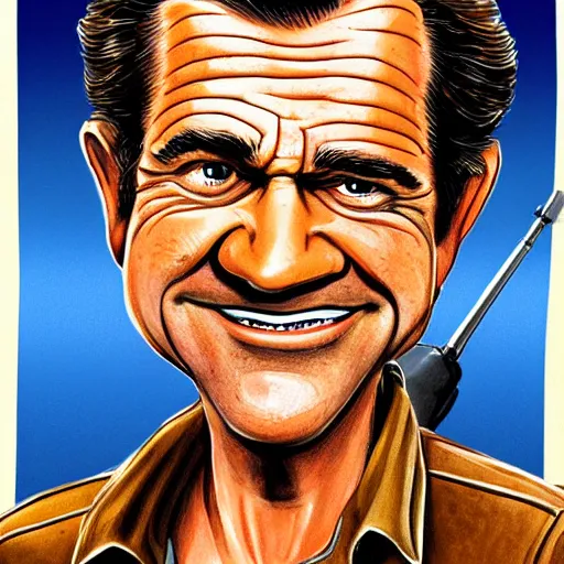 Prompt: a caricature illustration of mel gibson