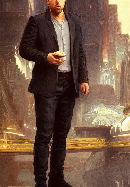 Prompt: ben affleck eating too much hamburger, intricate, elegant, highly detailed, digital painting, artstation, concept art, smooth, sharp focus, illustration, art by artgerm and greg rutkowski and alphonse mucha and william - adolphe bouguereau