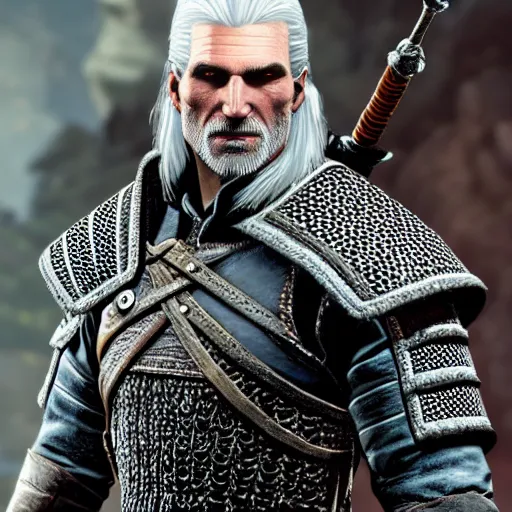 Prompt: Geralt of Rivia giving a thumbs up, smiling