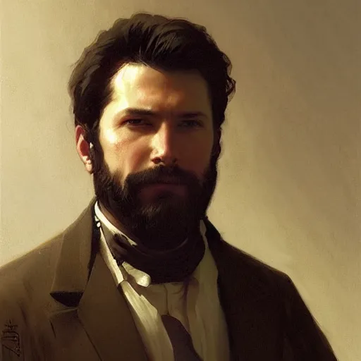 Prompt: a portrait painting of a gunslinger gentleman, art greg rutkowski and william - adolphe bouguereau