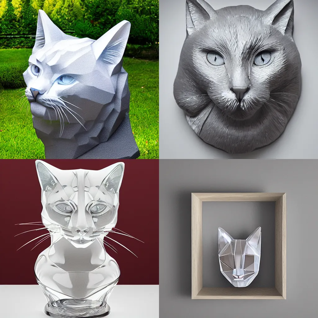 Prompt: cat sculpture made of crystal, portrait, by mlian vasek and sylvain sarrailh