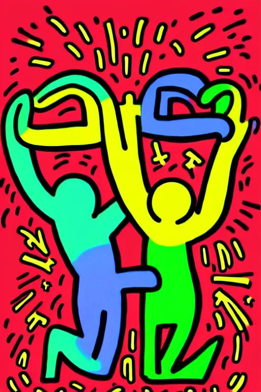 Image similar to colorful illustration of love by keith haring, artistic, eclectic, highly detailed, digital painting, concept art, smooth, sharp focus, illustration, art by keith haring