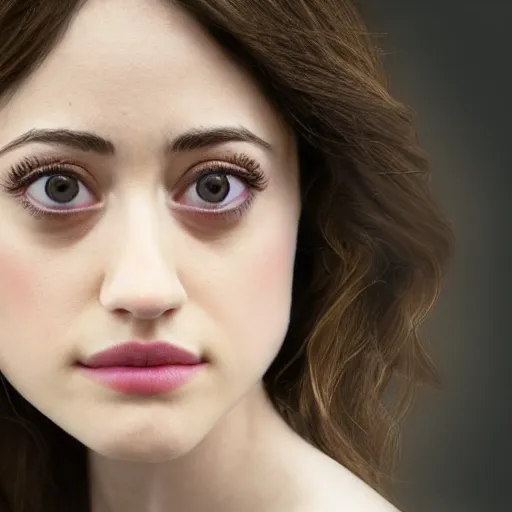 Image similar to bird eyes Emmy Rossum, realistic, photo studio, HDR, 8k, trending on artstation