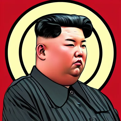Prompt: illustration gta 5 artwork of kim - jong un, in the style of gta 5 loading screen, by stephen bliss