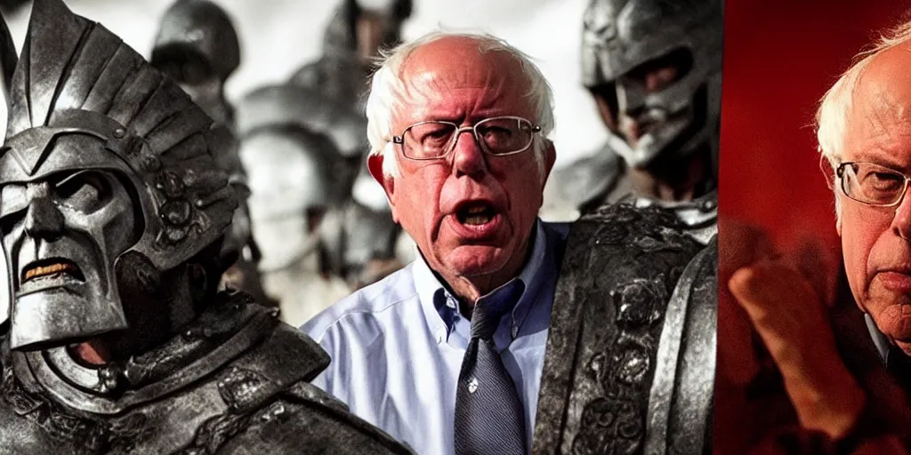 Prompt: Bernie Sanders is Spartan King Leonidas in 300 movie