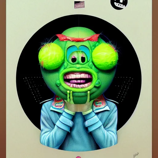 Image similar to Lofi vaporwave portrait tennis ball monster,chalk, Pixar style, Tristan Eaton, Stanley Artgerm, Tom Bagshaw, Basil Gogos