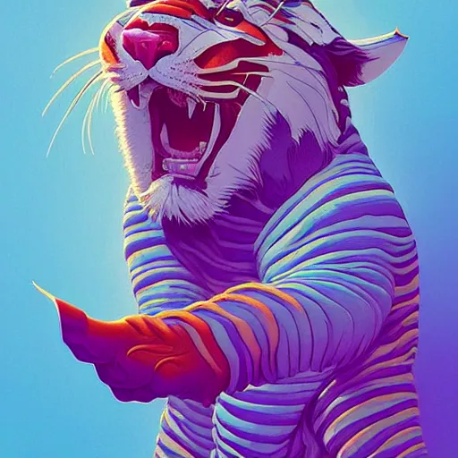 Prompt: colourful breathtakingly weird beautiful powerful magical wonderfully majestic beautifully cool isometric tiger by michael whelan and moebius and beeple and kilian eng and dan mcpharlin and pascal blanche and jamie hewlett and richard dadd, 8 k artstation