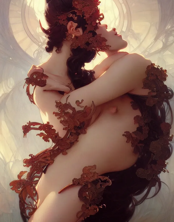 Image similar to portrait of ichigo, intricate, elegant, highly detailed, digital painting, artstation, concept art, smooth, sharp focus, illustration, art by artgerm, greg rutkowski, alphonse mucha, uang guangjian, gil elvgren, sachin teng, symmetry!!