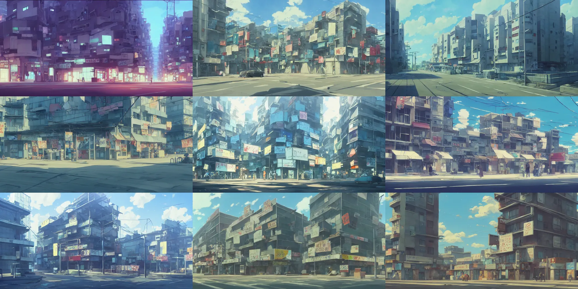 Prompt: a building with a bunch of signs on it, a screenshot by Makoto Shinkai, featured on pixiv, photorealism, 2d game art, anime aesthetic, featured on pixiv